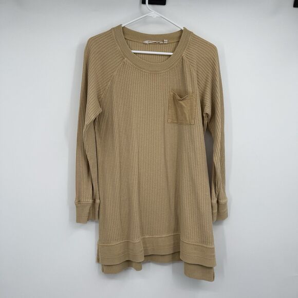 Soft Surroundings Womens L Tan Autumn Waffle Knit Tunic Top Thermal Pocket Boho - Picture 2 of 12